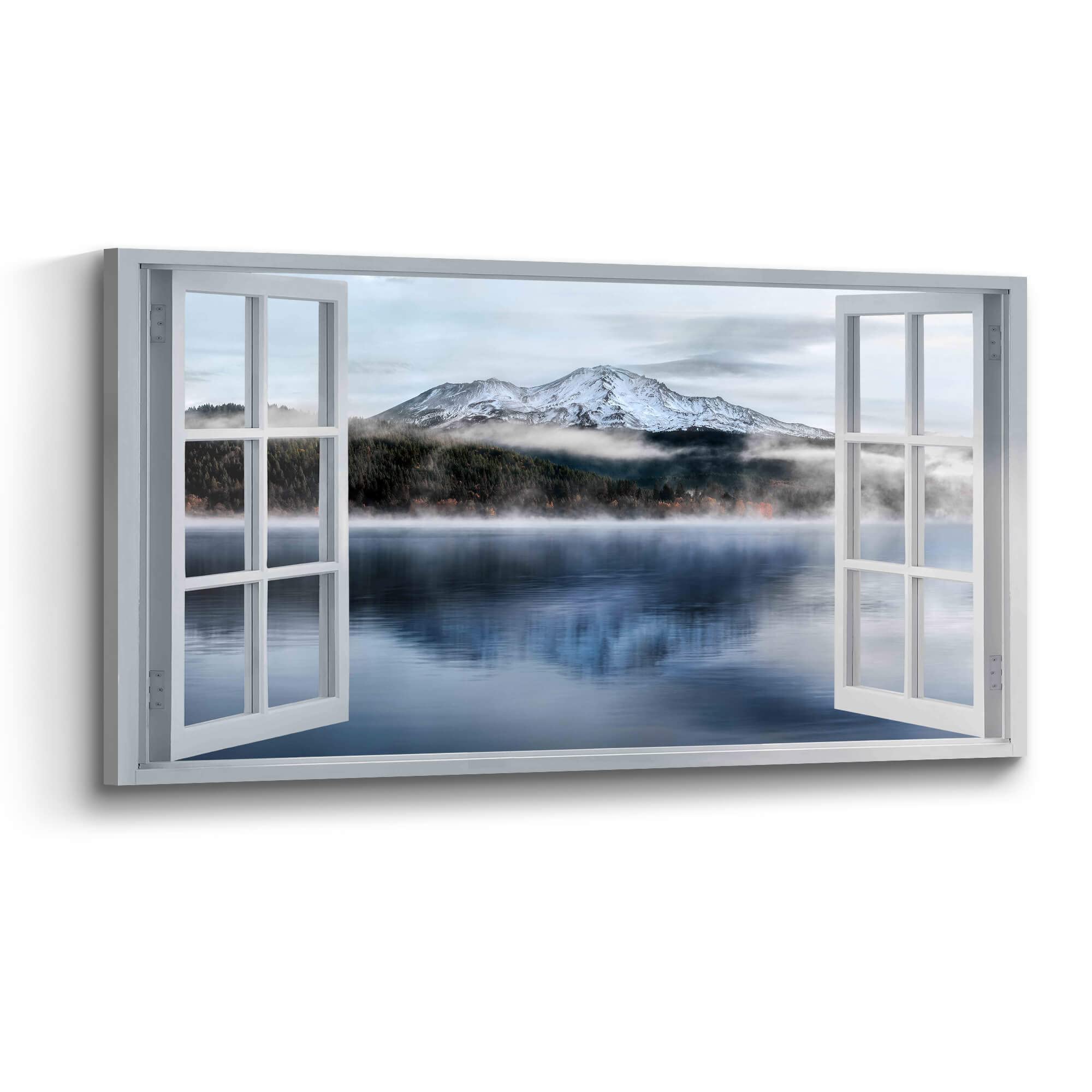 the stream design Window Lake Wall Art Canvas: Landscape Picture Nature View Painting Decor Yosemite Artwork Large Foggy Mountain Scene Print for Bedroom Living Room Home Office