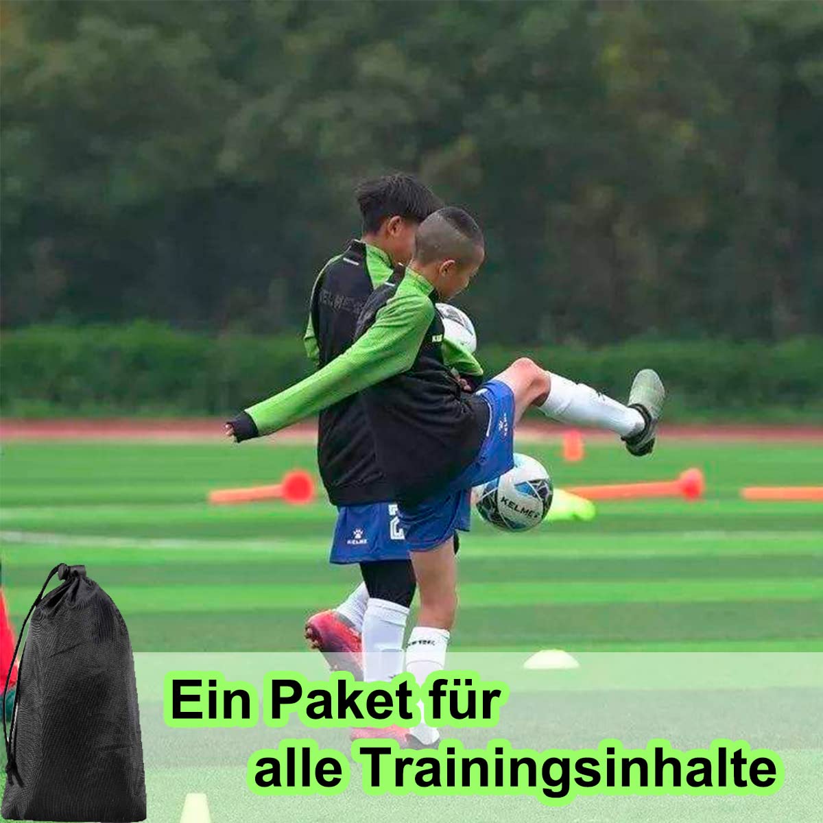 Kit Allenamento Calcio,Scaletta Calcio 6M con 4 Chiodo da Terra,10 Cinesini per Allenamento Calcio Paracadute,5 Fasce di Resistenza Allenamento Calcio,Corda per Saltare Set Allenamento Calcio
