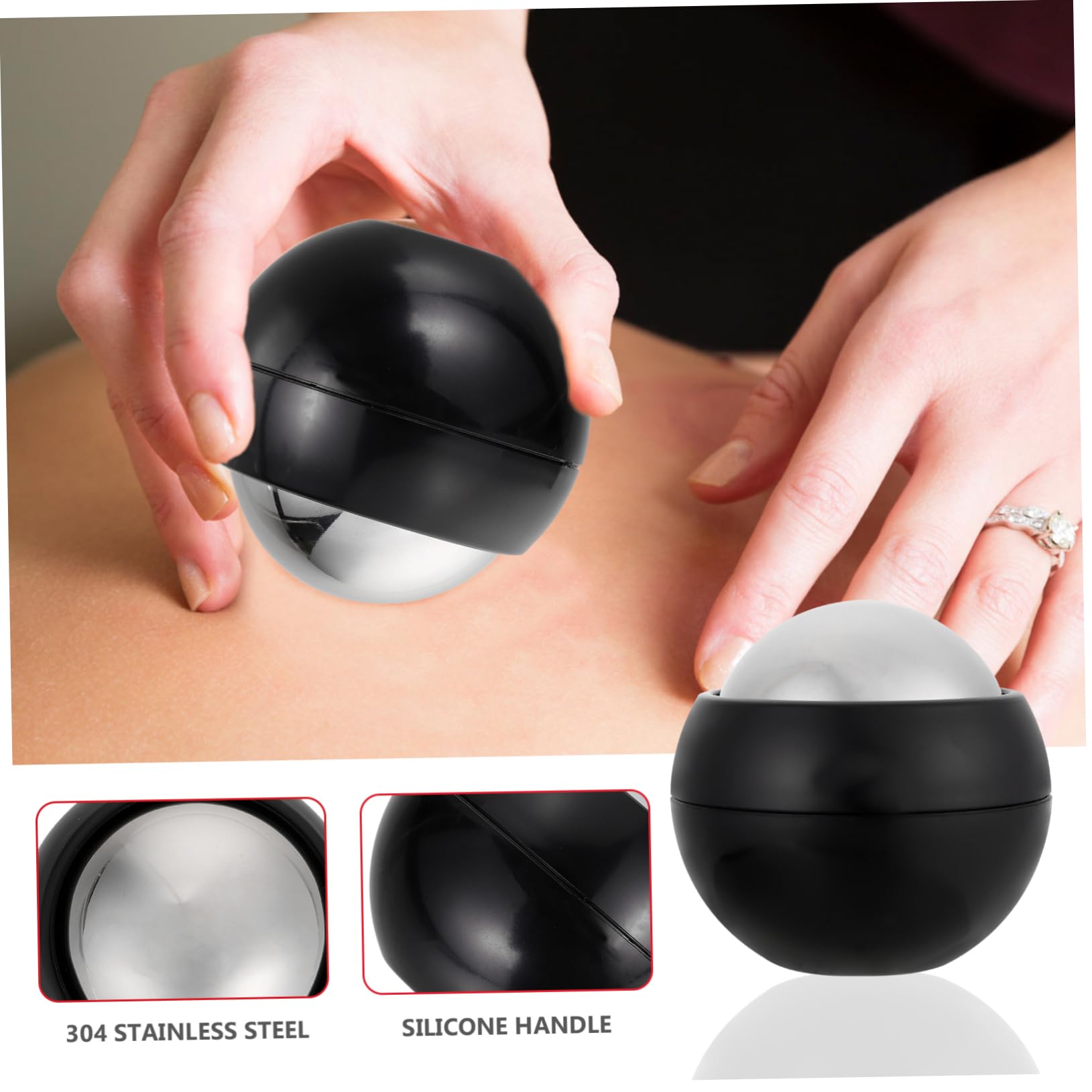 COLLBATH Ergonomischer Massageball aus Abs und Edelstahl mit Kaltkompresse für Fitness Massage und Yoga Training zur Muskelentspannung und Schmerzlinderung Schwarz