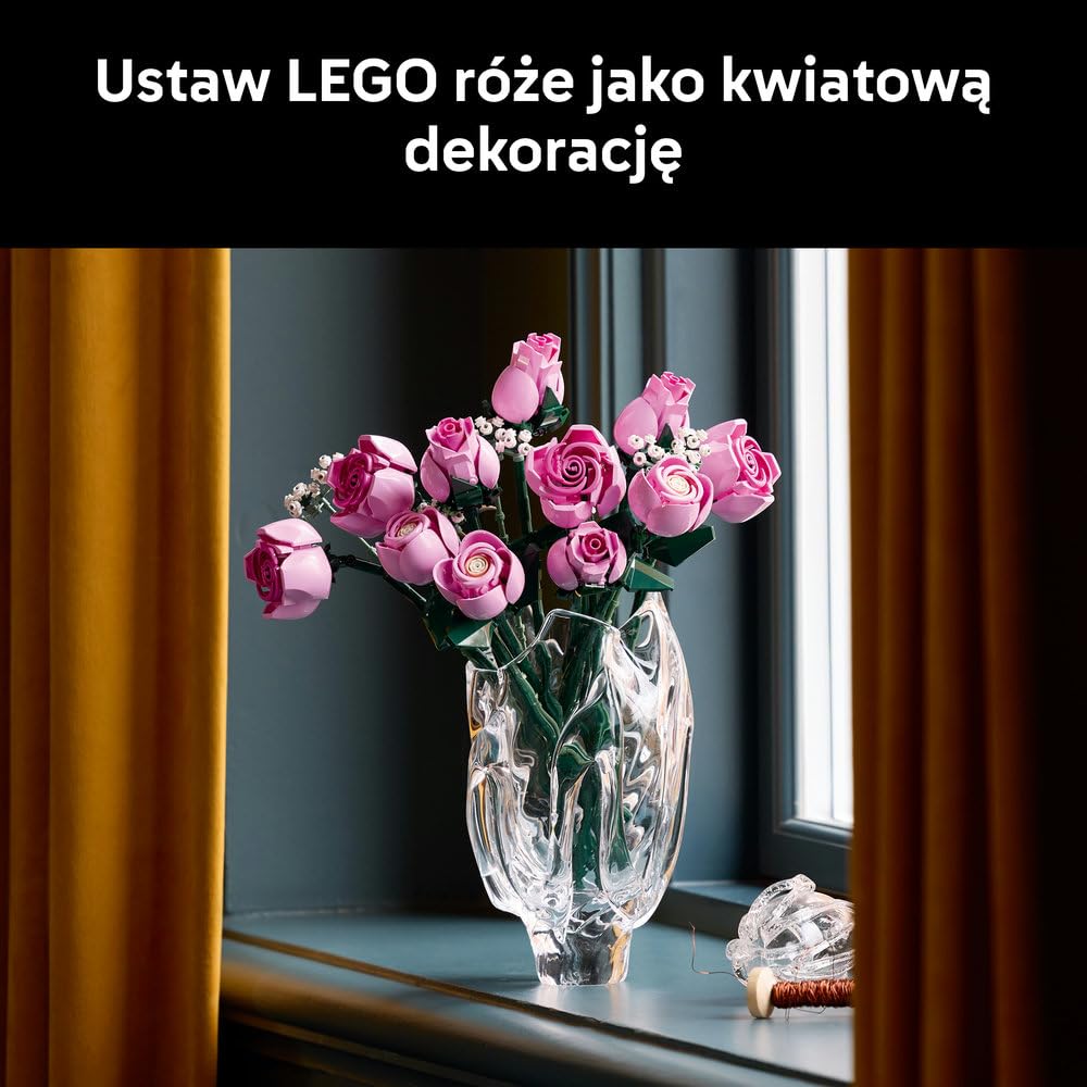 LEGO Botanicals Bukiet różowych róż, sztuczne kwiaty do zbudowania, pomysł na prezent na Dzień Matki, walentynki lub urodziny, dla kobiet i mężczyzn, kwiatowa dekoracja do domu i biura 10374