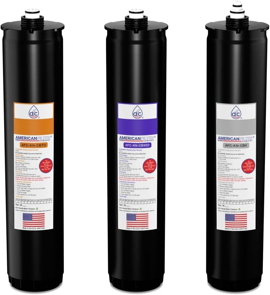 American Filter Company® Brand Model # AFC-KN-OPS-3PK Water Filters, Compatible with American Filter Company® Kinetico® Cartridge set (Part # 9461A, 9306B & 12778) Orange/Purple/Silver - 6 Month Pack