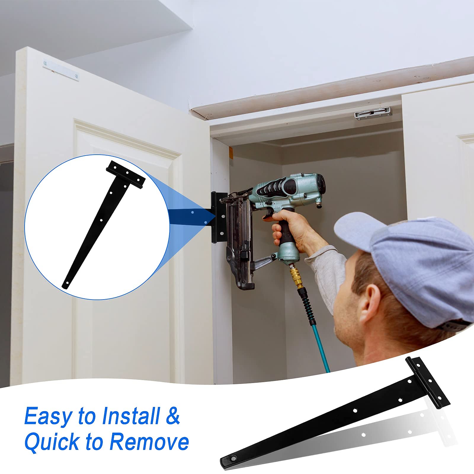 2 Piezas Bisagra T Negra Resistente de Madera, 12 Pulgadas en Zinc para Cocina, Ventanas, Vallas, Cobertizos y Puertas - Con 20 Tornillos