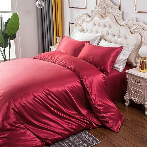 Miniatura 10 de Juego de funda de edredón (1 funda de edredón solamente) QueenFull Size satén sedoso cierre de cremallera Super suave satén de seda hermoso juego de