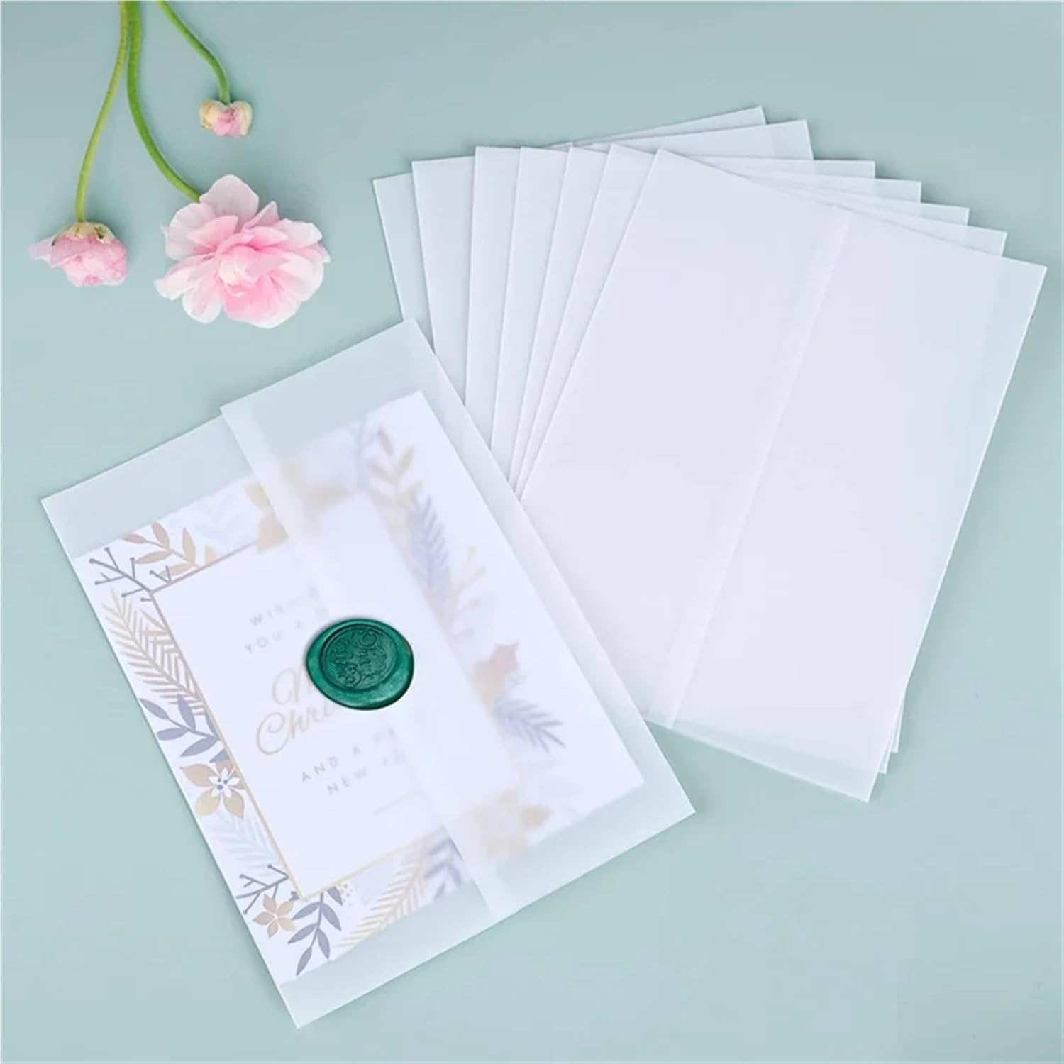 Wedding Invitation Sleeves 120Pcs Pre-Folded Vellum Paper, Printable Jackets Translucent 5X7 Inch Wraps