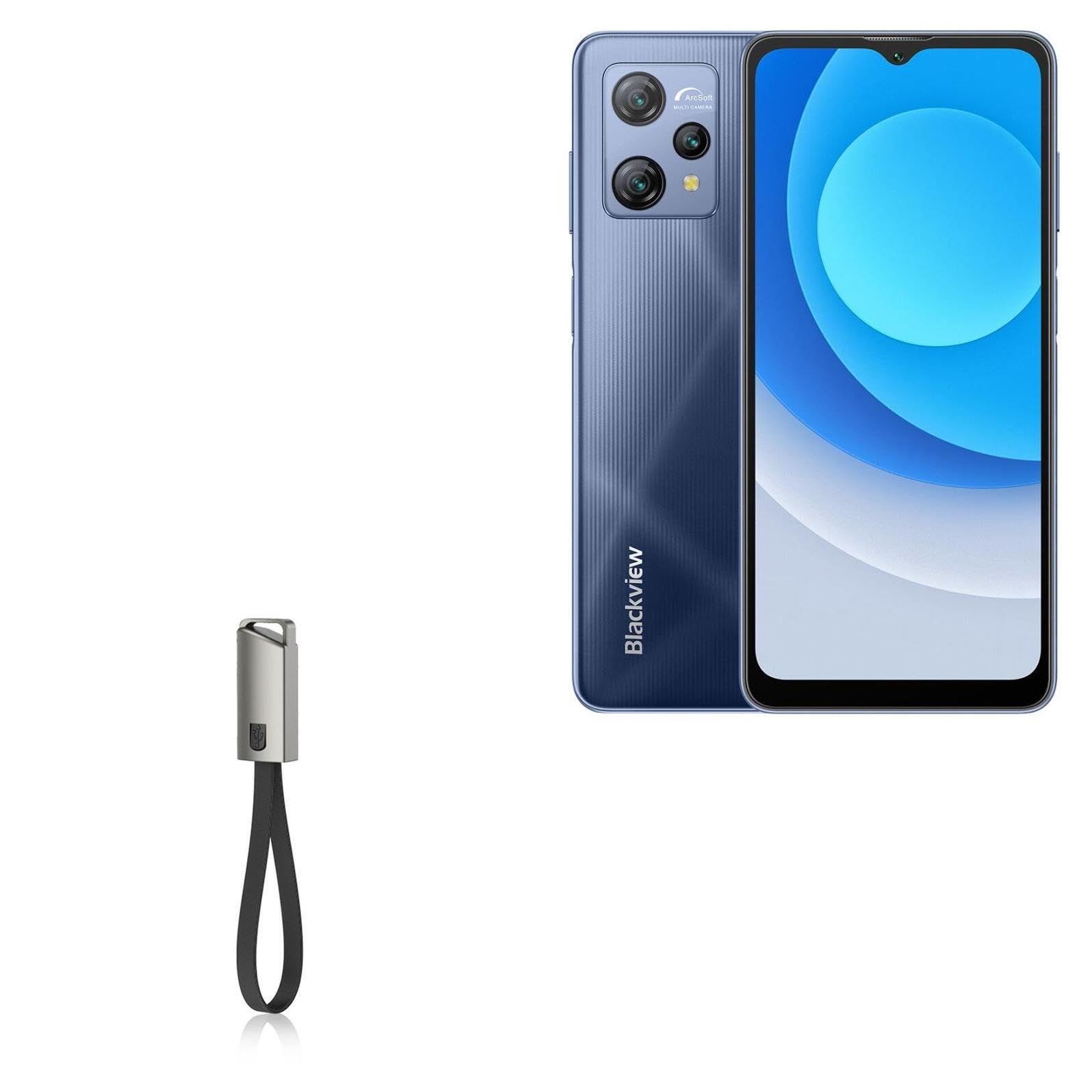 BoxWave Cable Compatible with Blackview A53 Pro - USB Type-C Keychain Charger, Key Ring USB Type-C to Type-A 8 in USB Cable - Jet Black