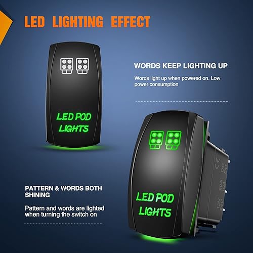 Vista 3 de Nilight Luces LED POD, interruptor basculante, barra de luz LED, 5 pines, interruptores de encendido/apagado láser 20A/12V 10A/24V con cables