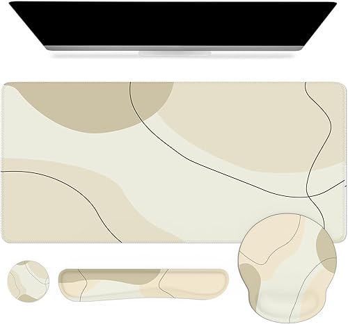 Miniatura 24 de iCasso - Alfombrilla de mouse, juego grande de alfombrillas de escritorio rosa, 4 en 1 XXL, alfombrilla de mouse + reposamuñecas para teclado +