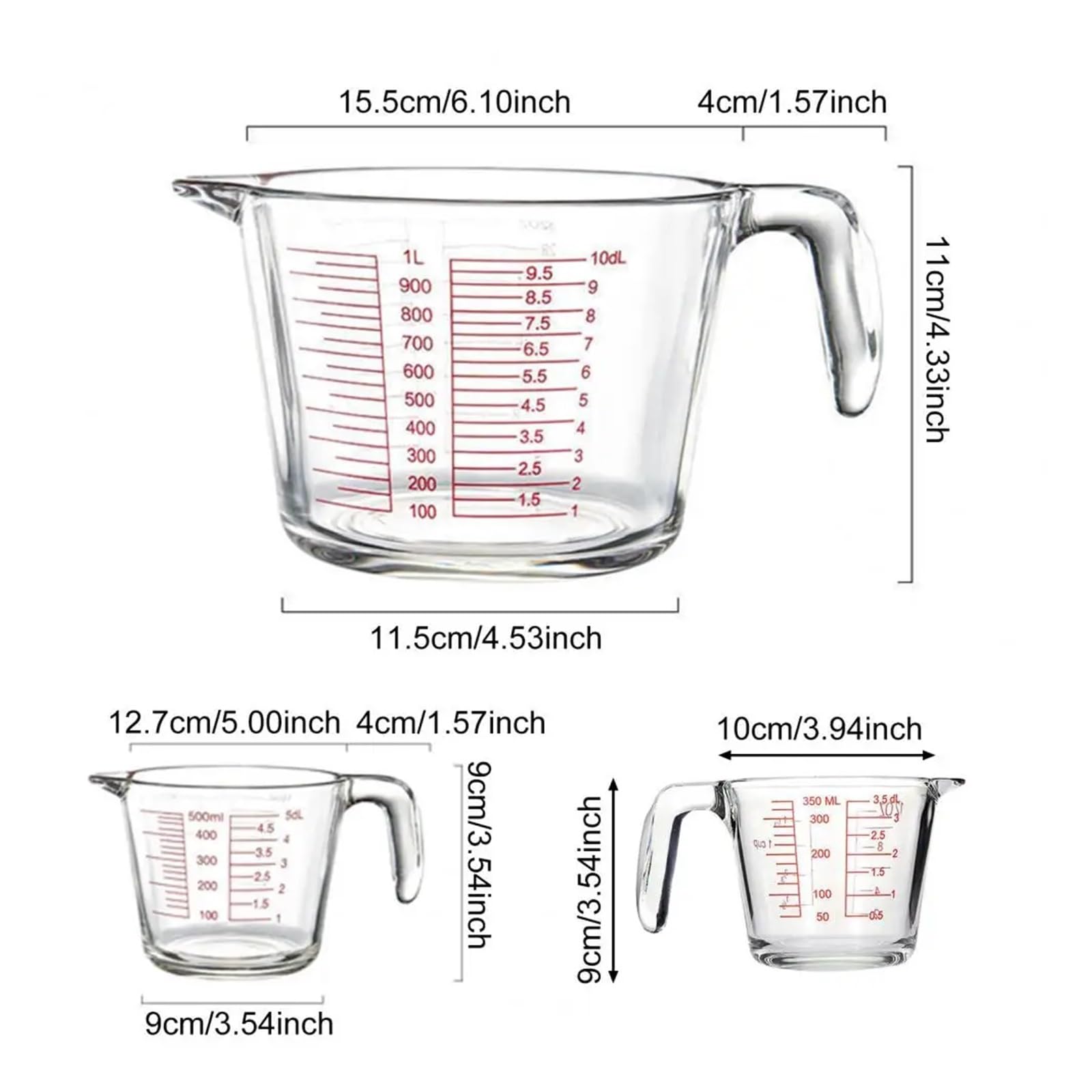 Glasmessbecher Messbecher aus Glas mit Henkel & V-förmige Espressokannen aus Glas, transparente Skala, Messbecher in Unzen, Mischbecher for Milchkaffee(A)