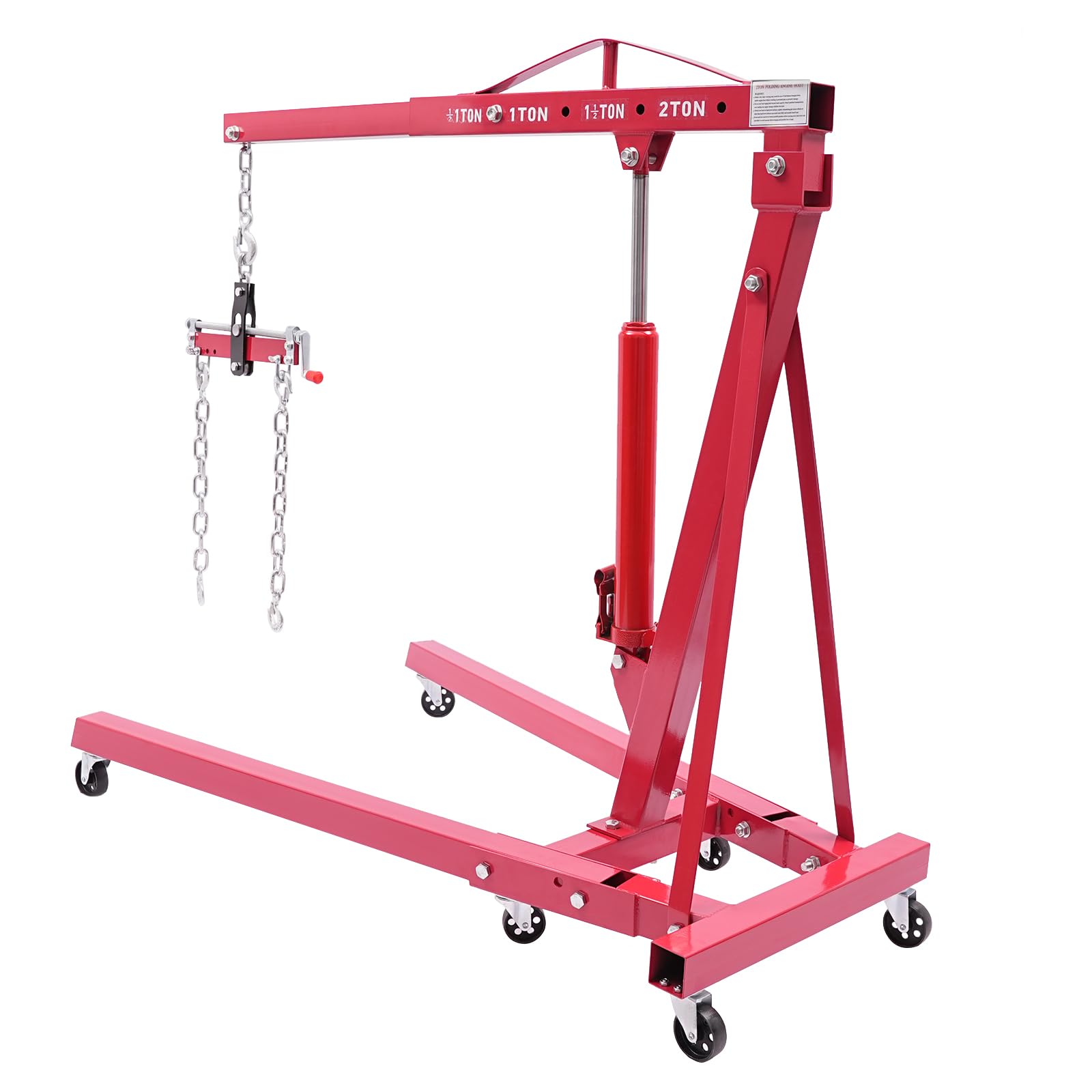 Hydraulic Crane with Engine Leveler, 2T Folding Hydraulic Crane, Folding Hydraulic Crane with Wheels Engine Hoist Lever for Engine Lifting Loading Auto Repair Shops Workshops Warehouses(4409.2 LBS)