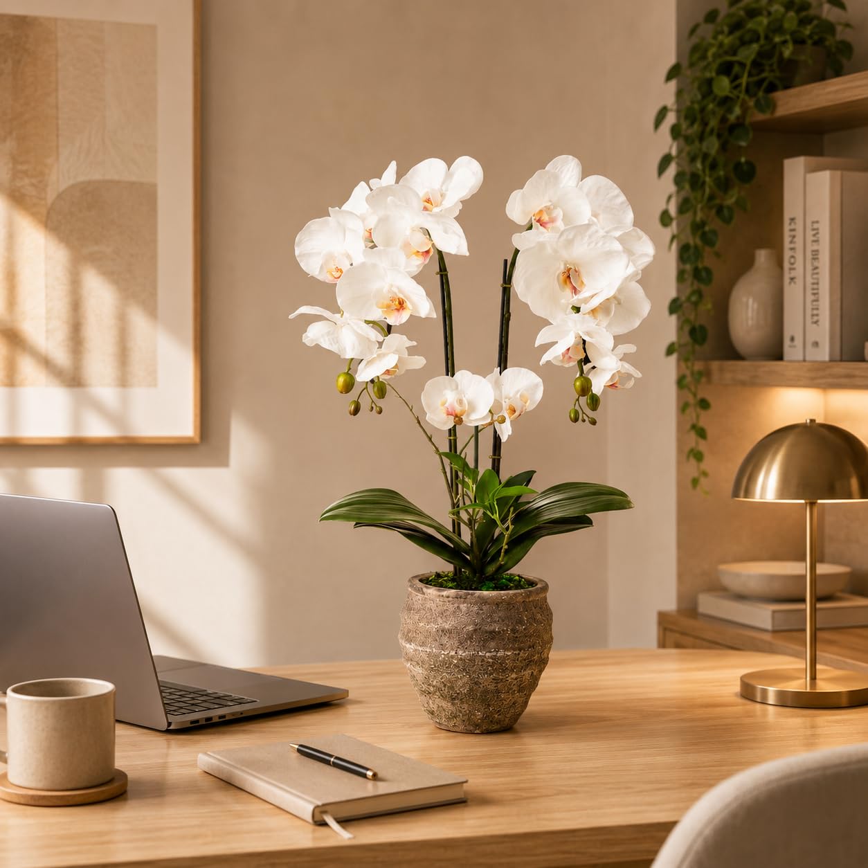 PASCH® Orchidées artificielles (60 cm) dans un pot cube en pierre fait à la main - Fleurs artificielles comme de vraies orchidées artificielles en pot - Fleurs artificielles en pot - Orchidée