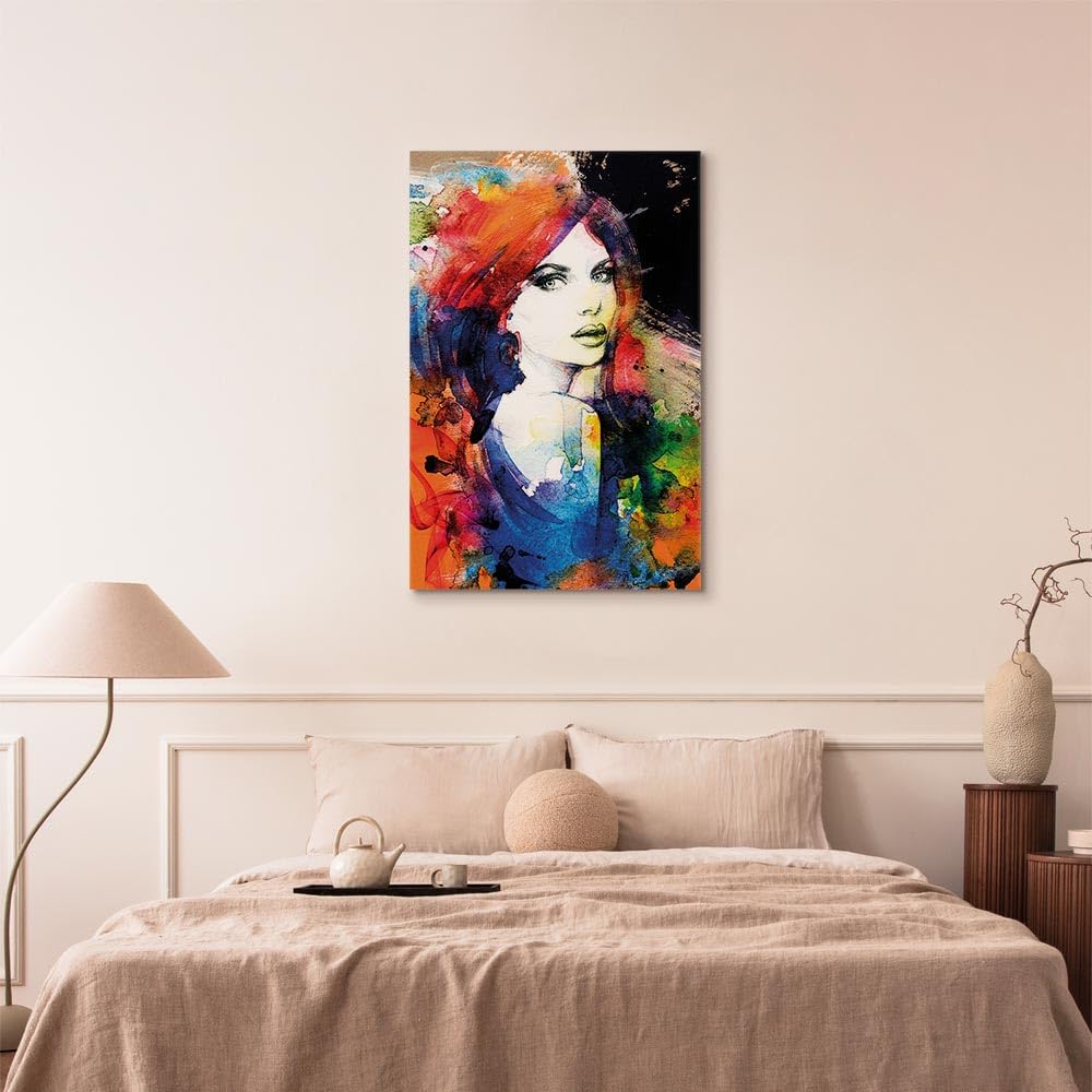 B&D XXL - Leinwandbild Poster Frau Gesicht, Schlafzimmer, Wohnzimmer | Hochwertige Leinwand, sofort aufhängbar, ideal fürs Wohn- oder Schlafzimmer, wasserfest und lichtecht, langlebig, stilvoll