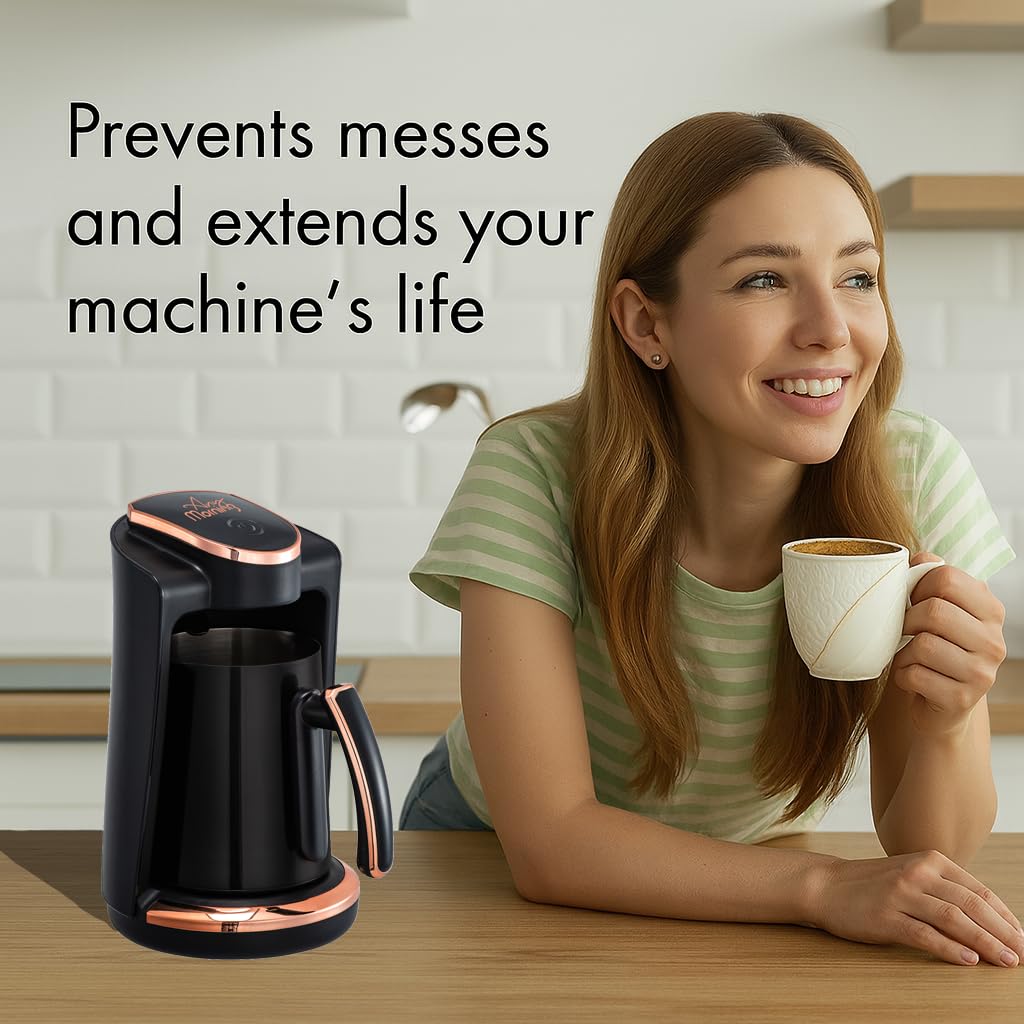 Any Morning Macchina da caffè turco, 4 tazze, doppio beccuccio in acciaio inox, sensore di rilevamento della birra, spegnimento automatico e protezione da cottura a secco