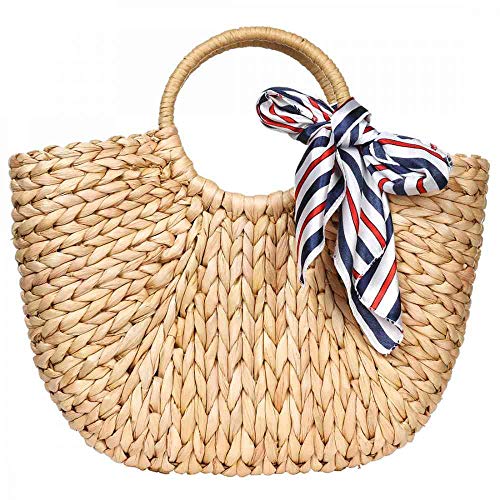 Straw Bags for Women,Hand-woven Straw Large Rattan Bag Round Handle Ring Tote Retro Summer Beach Rattan bag (nature brown)