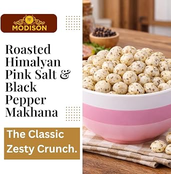 MODISON Roasted Fox Nuts (Makhana) Himalayan Pink Salt & Black Pepper | Gluten Free Vegan High Protein Healthy Snack | Not Fried | 80g