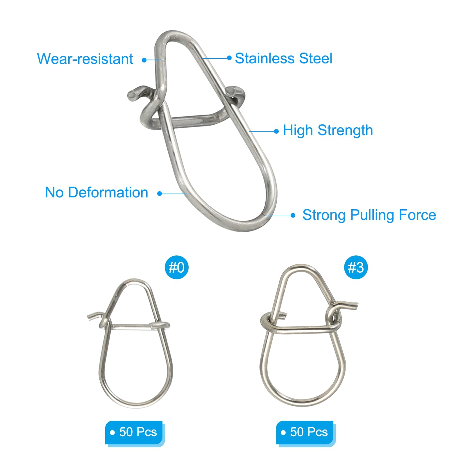 PATIKIL #0/#3 Fishing Lock Snaps, 100 Pack Stainless Steel Fishing Clips Quick Change Fishing Lure Hook Connector Fishing Tackle Kit for Fishing Gear(0.35"x0.2", 0.55"x0.31") - Image 3