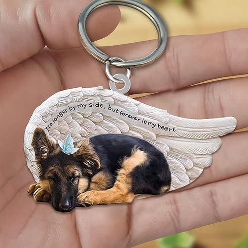 Miniatura 2 de Llavero acrílico de perro pastor alemán durmiendo en alas de ángel blancas Forever In My Heart, regalo para los amantes de los perros, llavero