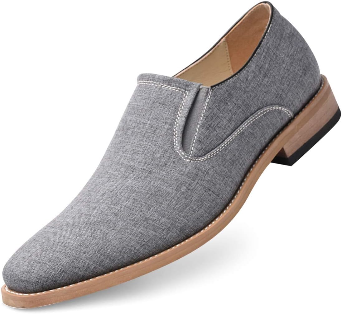 GOLAIMAN Men's Classic Casual Canvas Oxford Dress Shoe Slip-On Loafer (Grey 11)