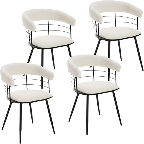 DUOMAY Juego de 4 sillas de comedor modernas de sherpa, sillas de cocina tapizadas con patas de metal negro, sillas laterales con respaldo abierto,