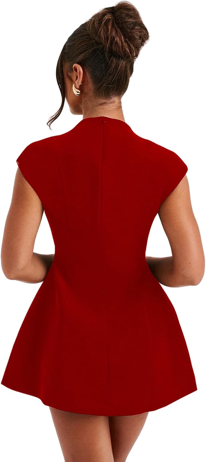 LuFeng Women's Summer Sexy Cap Sleeve Deep V Neck Zipper A-line Mini Dress Hollow Bodycon Night Out Party Dress - Image 6