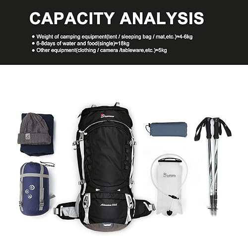 Miniatura 8 de MOUNTAINTOP Mochila de marco interno de 80L para hombre y mujer Mochila de senderismo con cubierta de lluvia