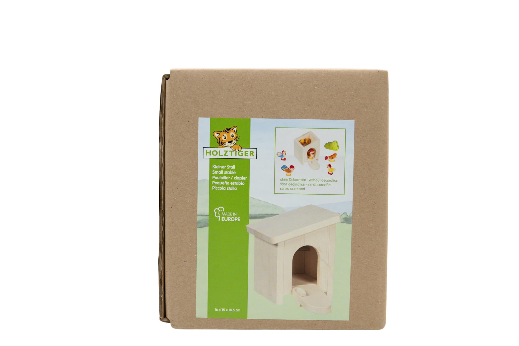 HOLZTIGER 80615 Kleiner Stall aus Holz für Spielfiguren, Perfektes Zuhause für kleine Figuren, Fördert kreatives Spielen, 16cm x 15cm x 18cm, Made IN Europe, ab 3 Jahre
