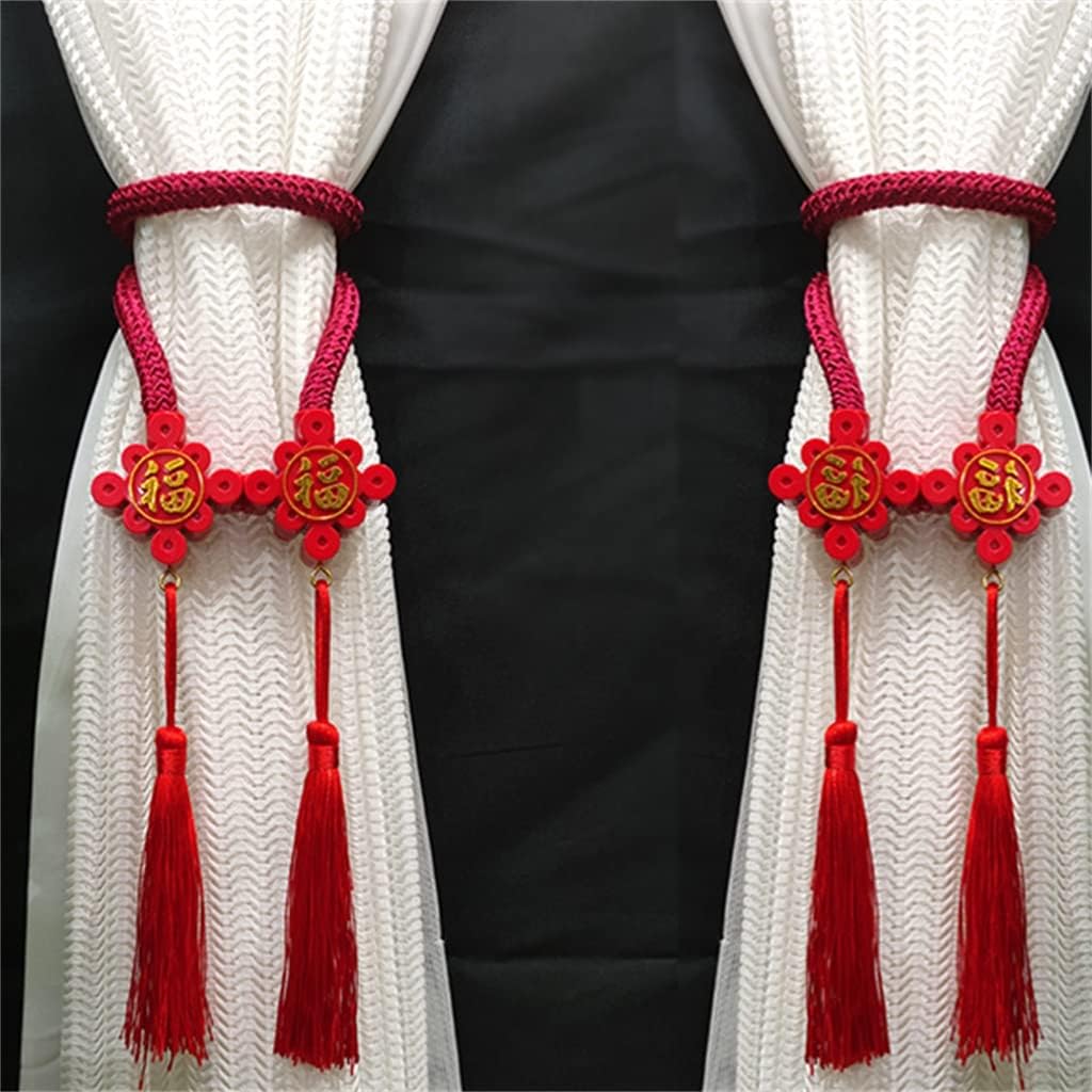 FMURY Curtain Straps Tied Rope A Pair of Buckle Magnetic Hook Chinese-Style Room Wedding Celebration Chinese Knot(E)