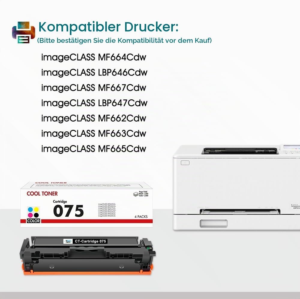Toner 075 075H 4-Pack Compatible pour Canon I-sensys MF664Cdw MF667Cdw