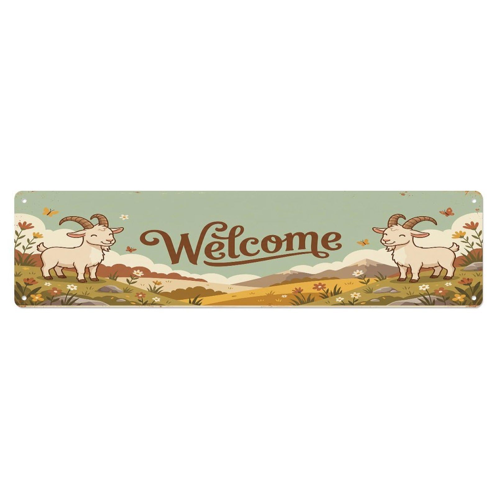 Olhnbad 4X16inch(10X40cm) Vintage Welcome Goat Hill Metal Tin Sign