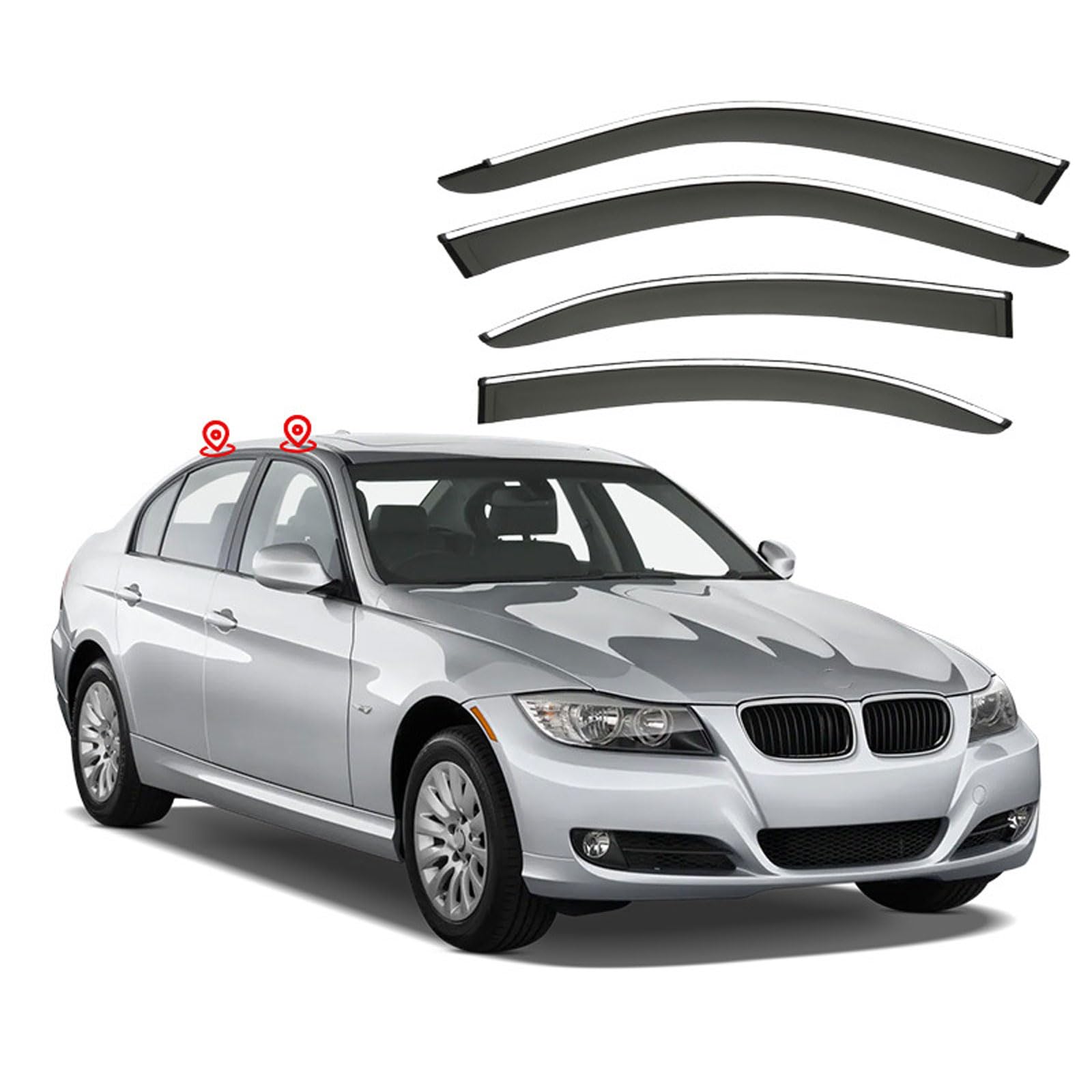 Deflectores De Viento Para BMW Serie 3 E90 (2005-2020) J&J Automotive - Acrílico Tintado, Sin Necesidad De Cinta
