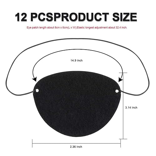 Miniatura 5 de YGDZ Parche para ojos, 12 parches de fieltro suave para adultos y niños, máscara ajustable de un solo ojo para ojos perezosos, color negro