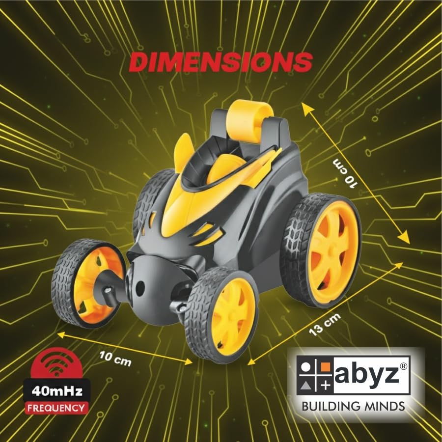 Image of abyz 360 Rotating RC Stunt Car - LED Lights, Sound, Off-Road Remote Control Vehicle for Kids and Adults (Yellow)