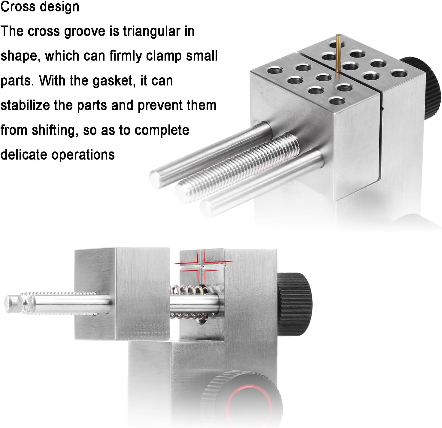 Mini precyzyjne imadło stołowe, kierunkowe imadło stołowe, regulowany stop aluminium z wygięciem 90°, zawiera 8 szpilek ze stali nierdzewnej do figurek, DIY, biżuterii, zegarka