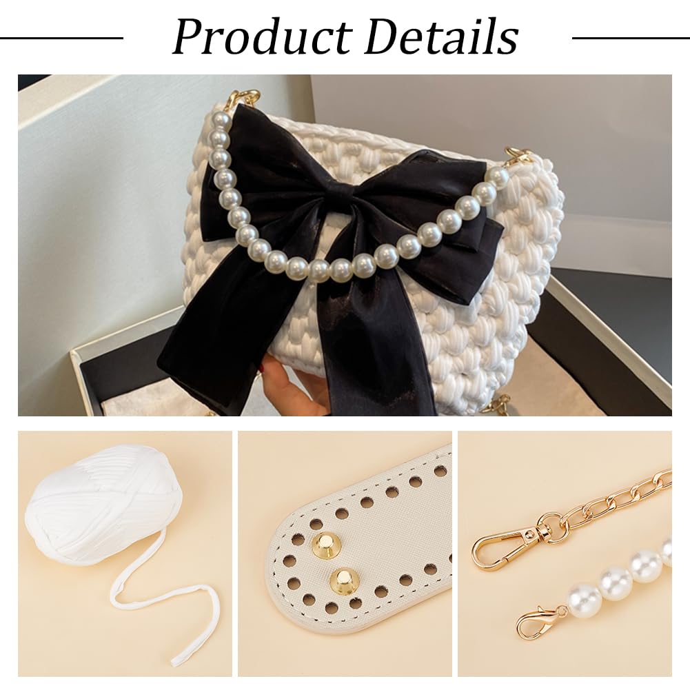 WADORN Kit Borsa per Maglieria Fai Da Te All'Uncinetto, Kit per Realizzare Borse A Mano All'Uncinetto Kit per Realizzare Borse A Tracolla Da Donna Borsa A Tracolla Fai Da Te, 23x5.1x15 cm, Bianco