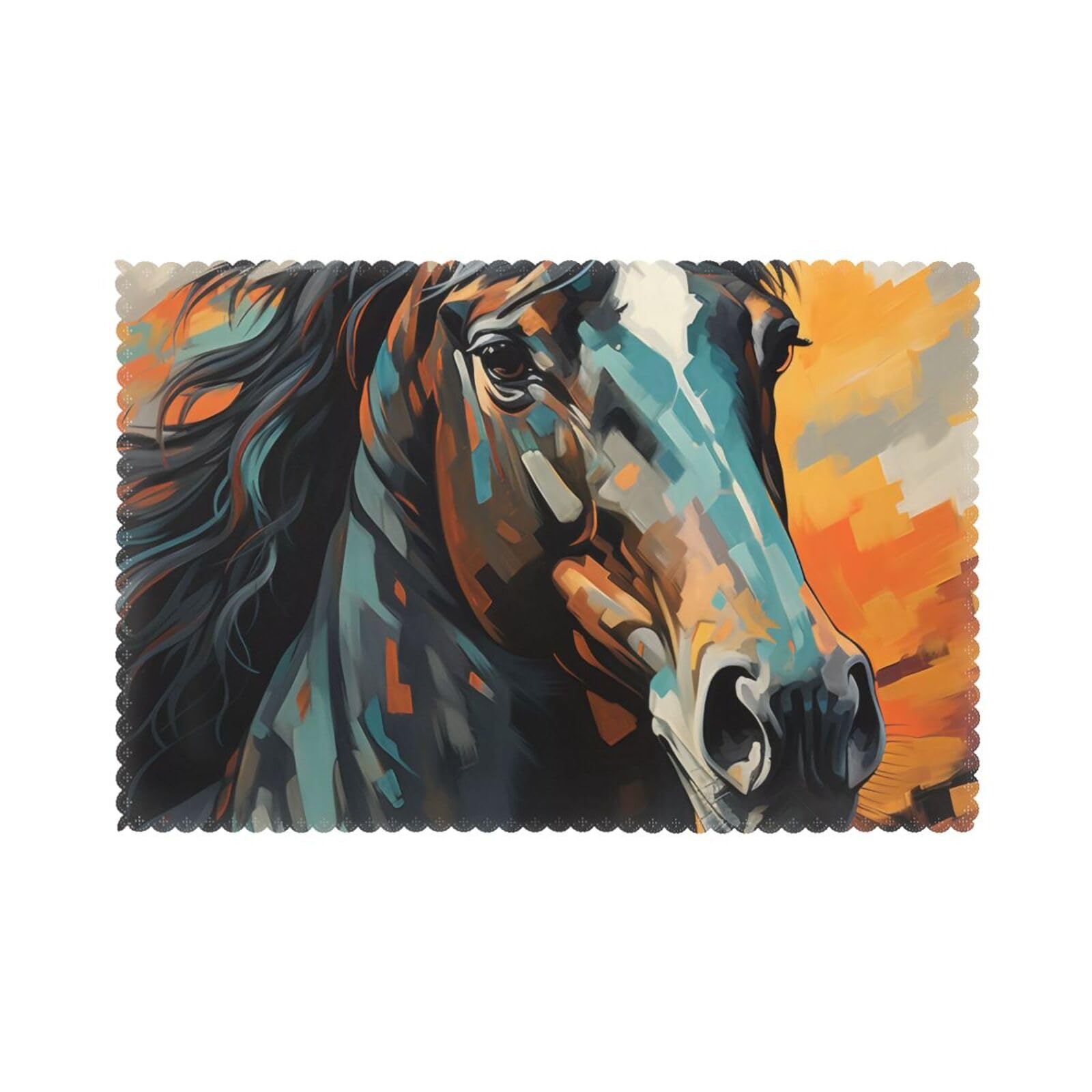 Painting of a Horse Placemat set of 6, oil-proof and insulated dining table placemats, washable and wipeable.
