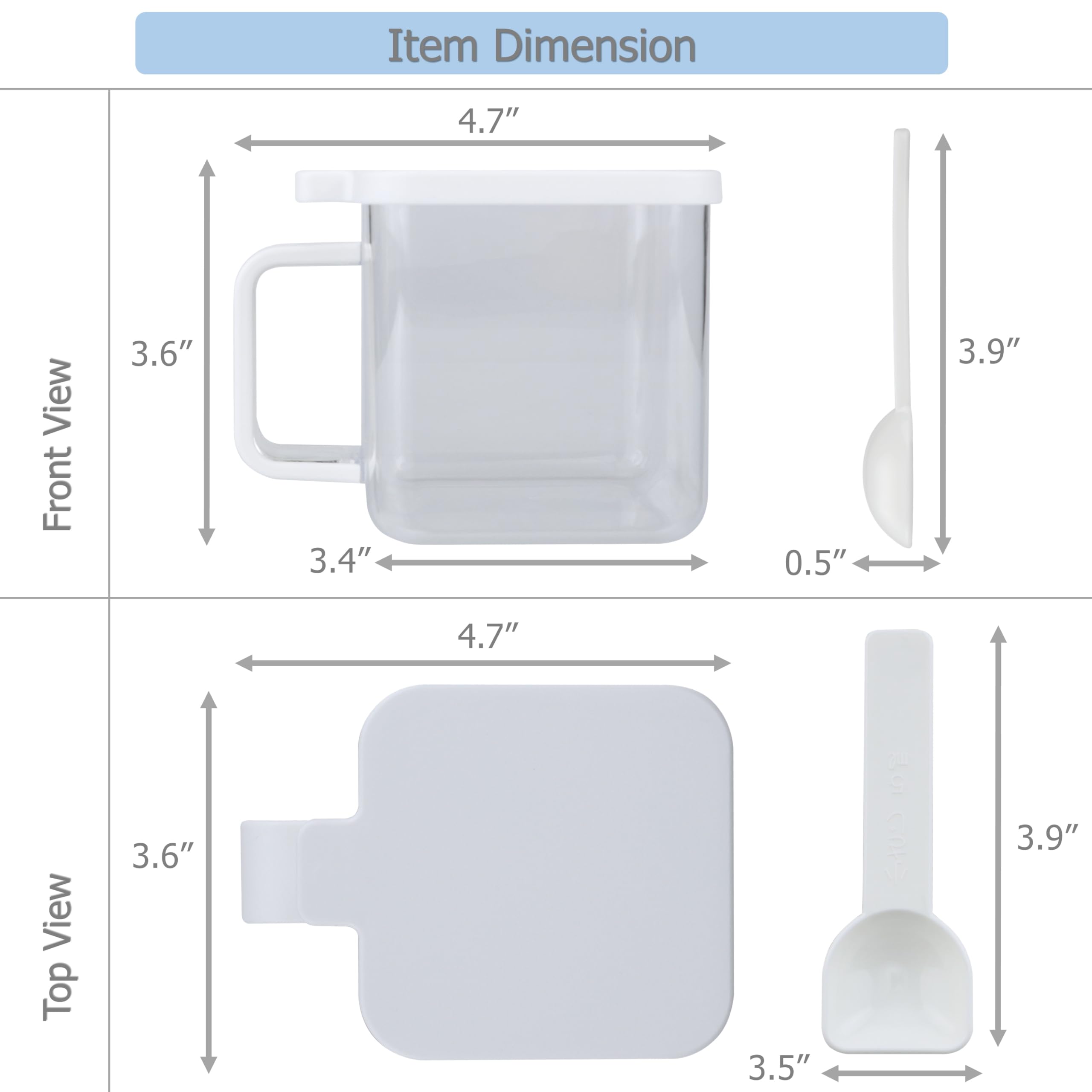 EIKS Ollas transparentes para condimentos con forma cúbica con cuchara para almacenar y servir especias, sal, azúcar, pimienta en el hogar, cocina, mostrador, restaurante