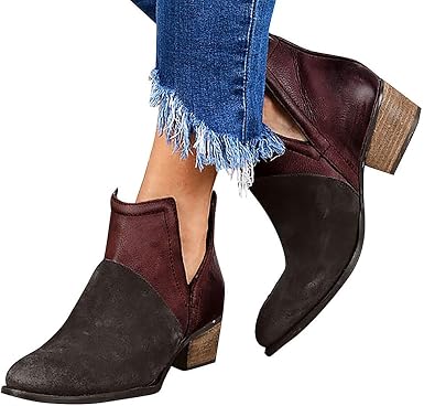 Amazon.com: Gibobby Botines para mujer, corte en V, botas Chelsea sin  cordones, botines con punta gruesa y corte bajo : Ropa, Zapatos y Joyería