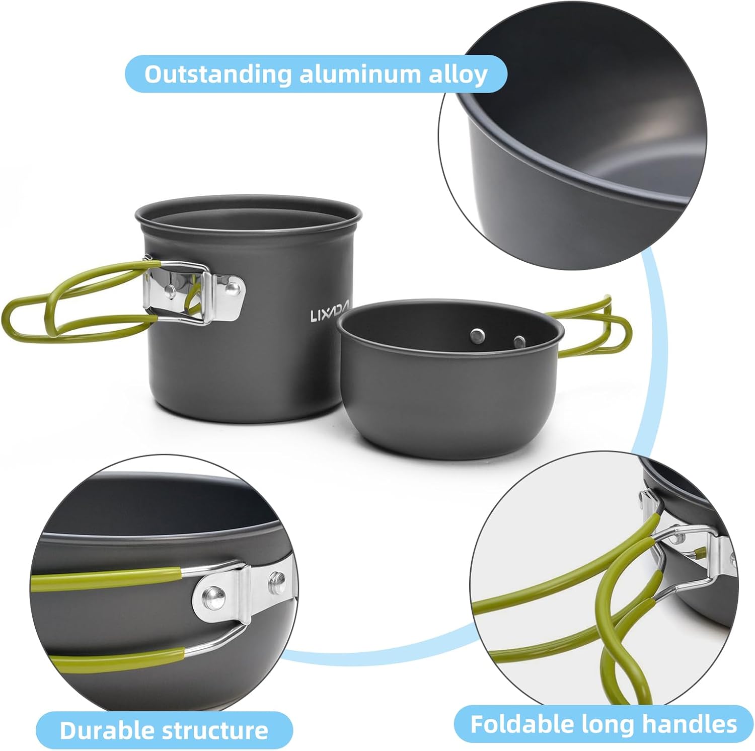 Camping Cookware Portable Mess Kit, Camping Pot and Pans Cooking Set, Comes with a Mesh Bag for Camping Backpacking Hiking Outdoor Cooking and Picnic