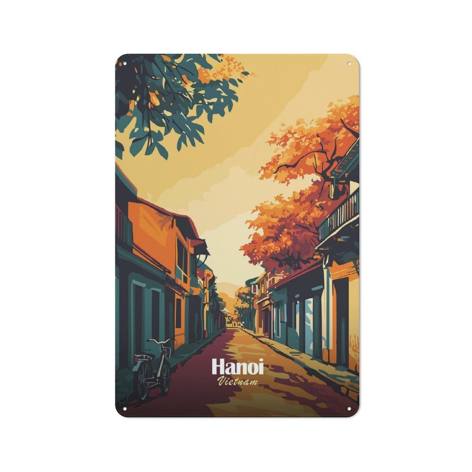 Junmoney Style-23 Shop Front Style Hanoi Street Scene Cafe Metal Sign 30X20cm, Bistro Wall Plaque For Tea Room, Shop Wall Or Breakfast Area