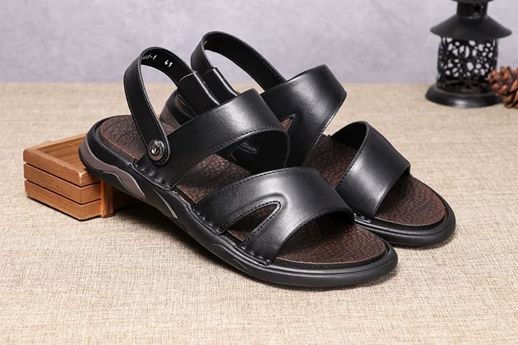 Fashion Breathable Men Sandals Leather Beach Shoes Men Slippers Causal Shoes(White-Patch Five-Pointed star4,41 Code)2