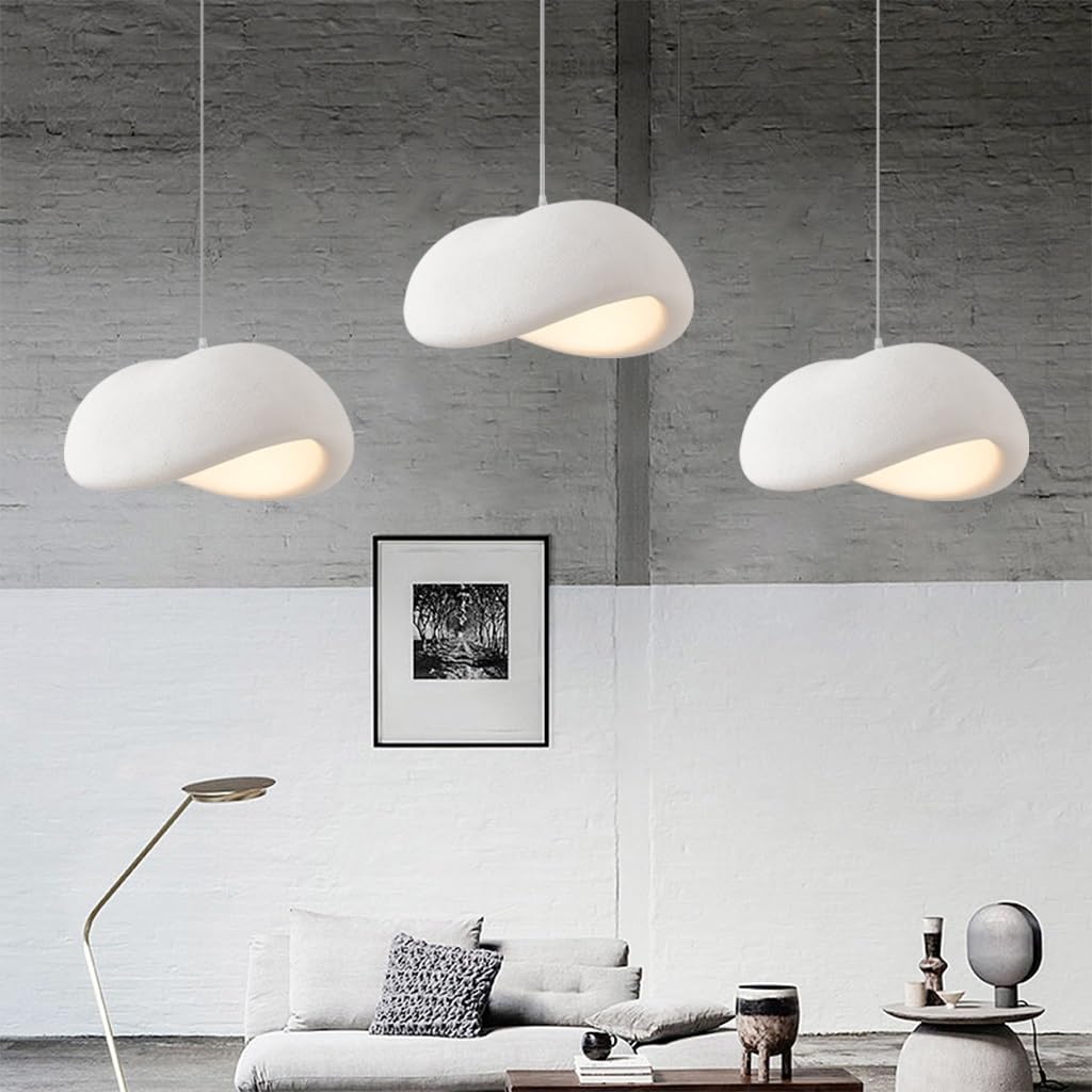 Kreatywna Lampa Wisiąca Wabi Sabi Lampa Pendularna E27 Nowoczesny Styl Japoński 3-Świetlna Biała Regulowalna Wysokościowo Żyrandol Do Stołu Jadalniskowego Salonu Jadalni Oświetlenie(Long)