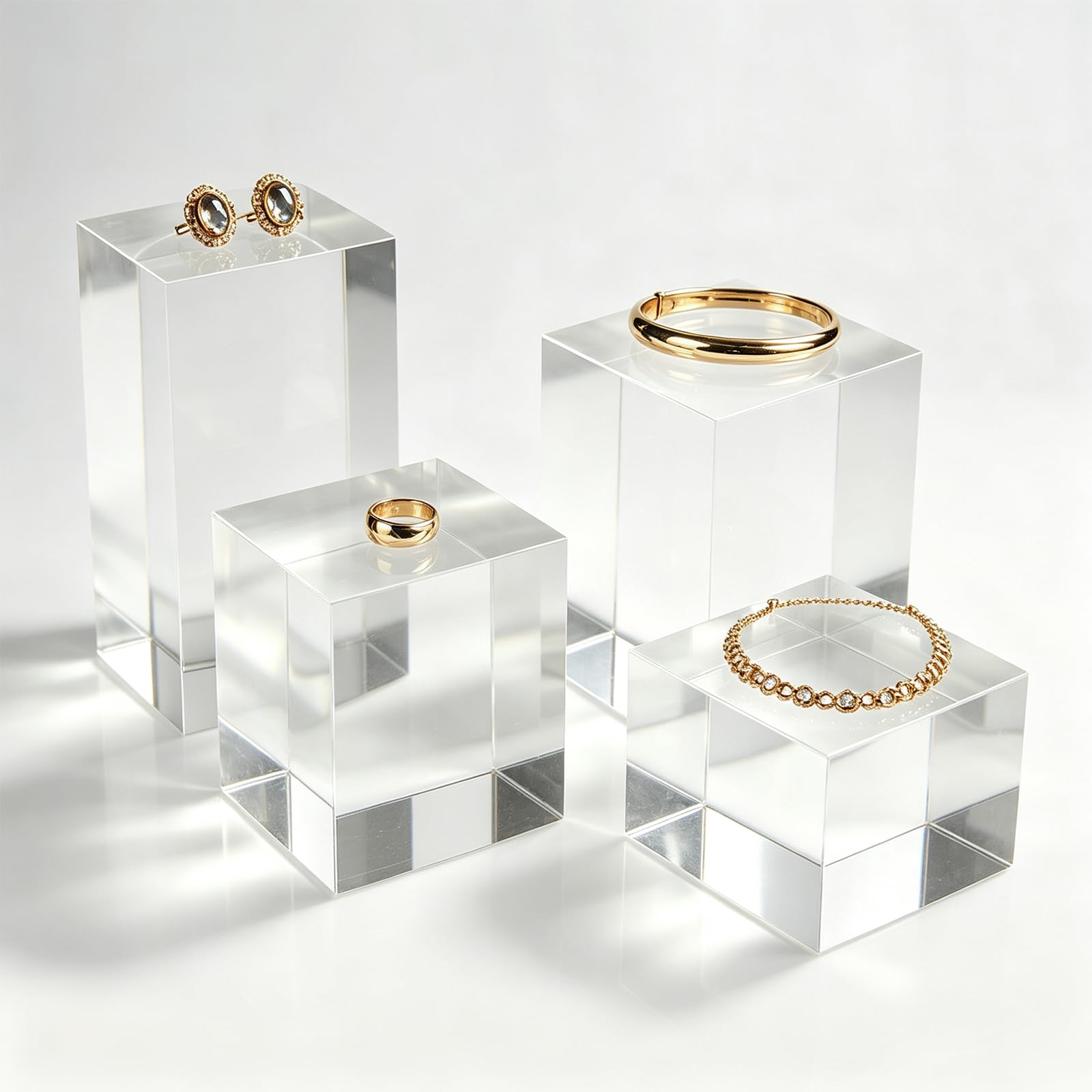 Longzhuo 4 PCS Acrylic Display Stands with Colorful Luminous Pads,Transparent Display Blocks,Solid Base Frames in 4/6/8/10cm , Photography Props for Jewelry,Perfume