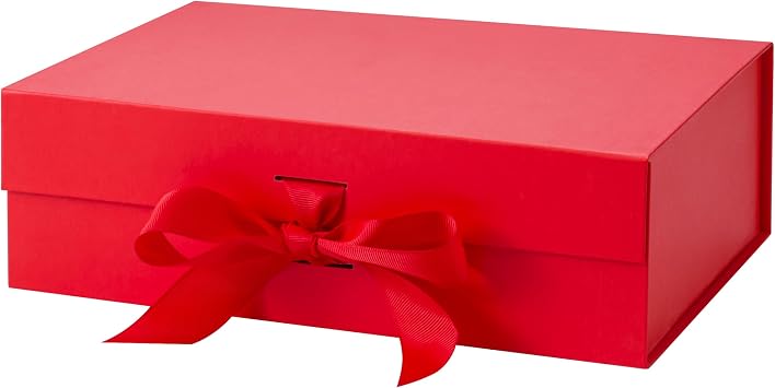 Bobobag 10.5" Large Gift box with Magnetic Lid and Ribbon for Christmas,Valentines day,Birthdays, Bridal Gifts,Weddings,DIY and so on Large, Red