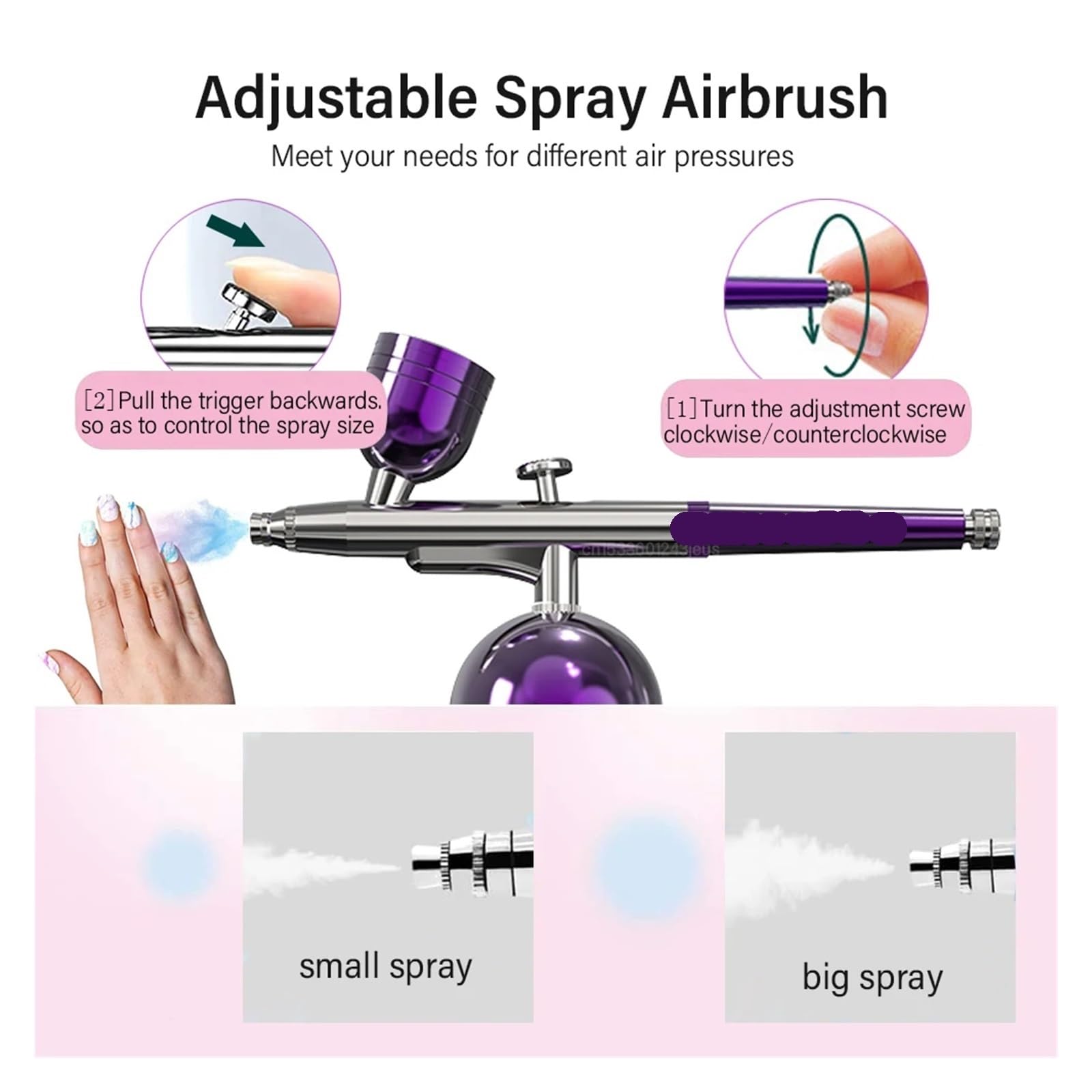 Farbsprühgerät, Airbrush mit Kompressor – Mini-Spritzpistole for Malen, Modellieren & Basteln Tragbares Airbrush-Set(Purple)
