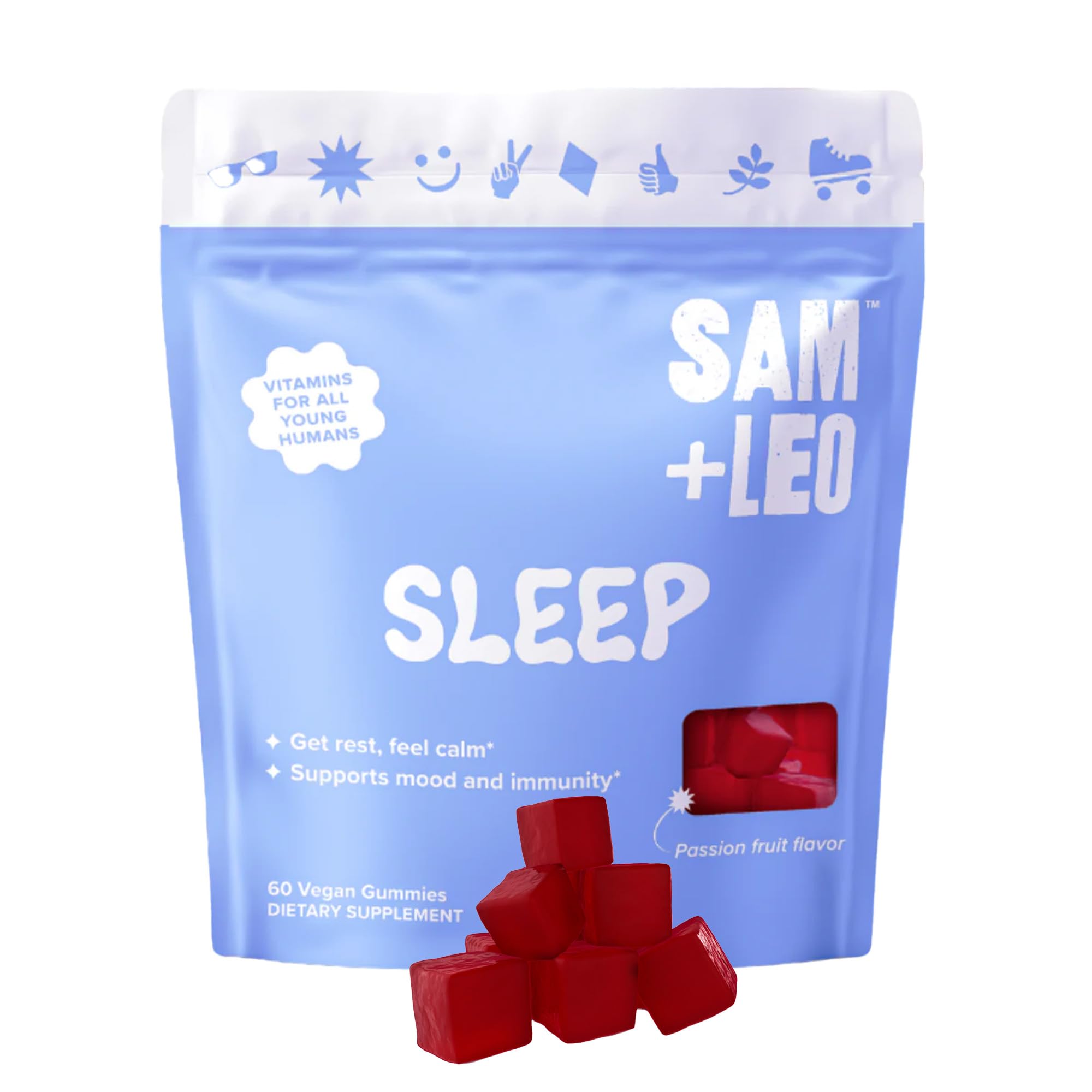 SAM+LEO Sleep Gummies for Kids & Teens with Melatonin, Passion Flower & Vitamin B6 - Gentle Sleep Aid Gummies for Restful Sleep | Natural, Drug Free,