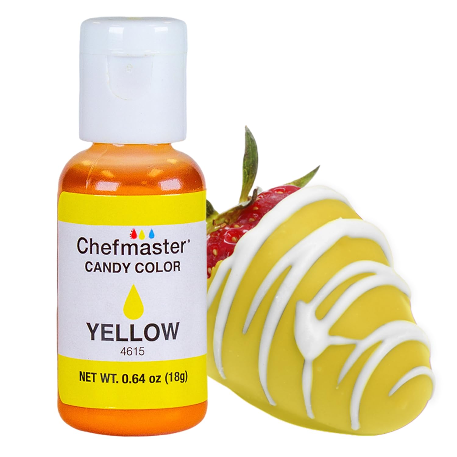 Chefmaster Yellow Candy Color | True-Tone Shades | Oil-Based | Professional-Grade Dye | Chocolate, Strawberries, Cake Pops | Decorating | Easy-to-Use | Manufactured in the USA | 0.64 oz