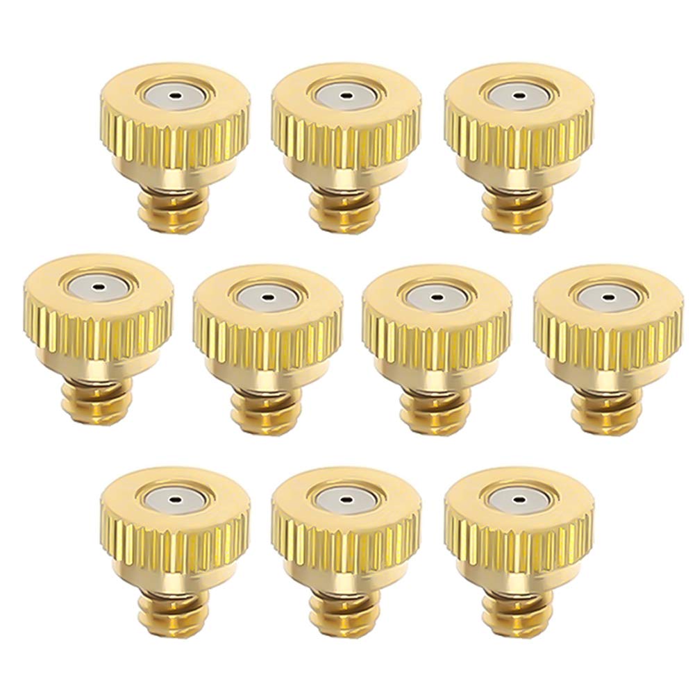 MroMax Lot de 10 buses de brumisation en laiton - Filetage 3/16 - Diamètre de l'orifice de 0,8 mm - Têtes de rechange pour système de refroidissement extérieur, serre, aménagement paysager, contrôle