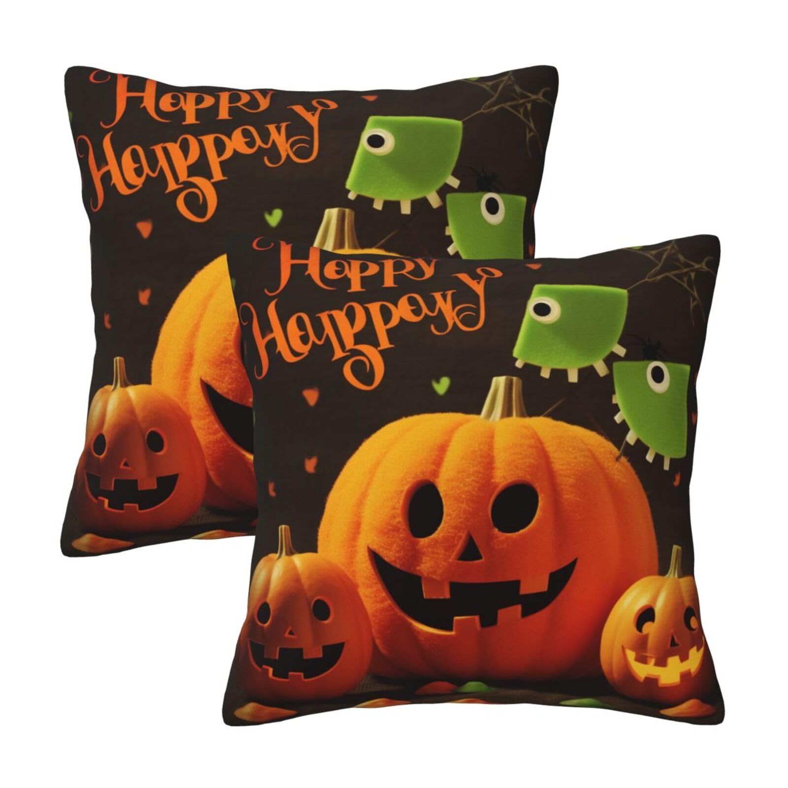 Happy Halloween Throw Pillow Cases 2 Pack Square Pillowcases Soft Pillow Protectors for Couch Livingroom Sofa Bed Office Car,30x30 CM