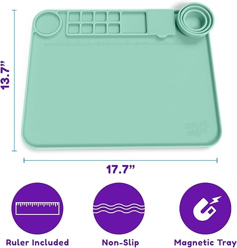 Vista 13 de CHALKY CROWN - Tapete de arte de silicona con taza para manualidades - Tapete de pintura de silicona - Tapete grueso para artista grande con taza