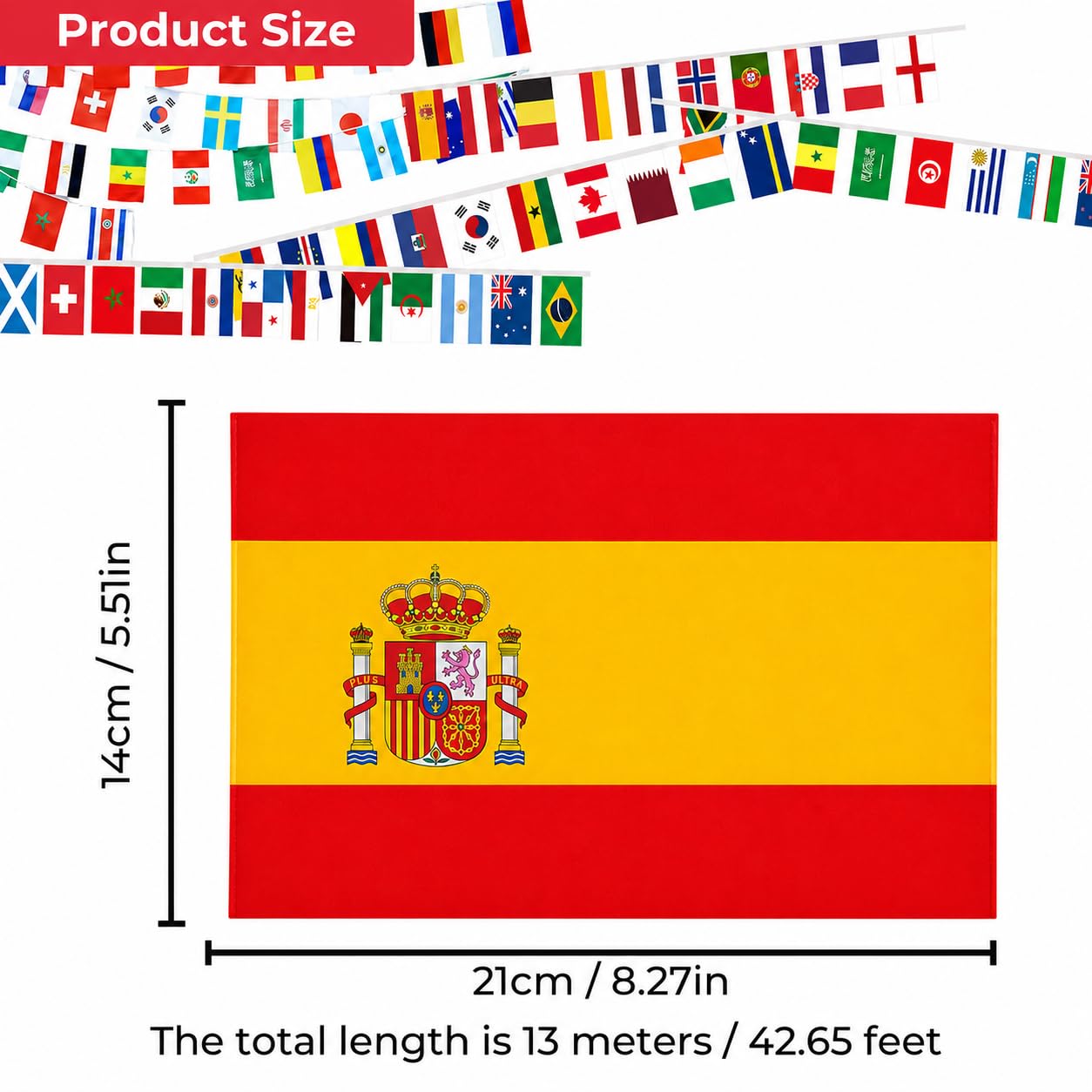 Banderines de Países 13 m con 50 Banderas Internacionales, Guirnalda de Banderas del Mundo Resistente al Agua para Fútbol, Fiestas, Jardín, Bar y Eventos Deportivos