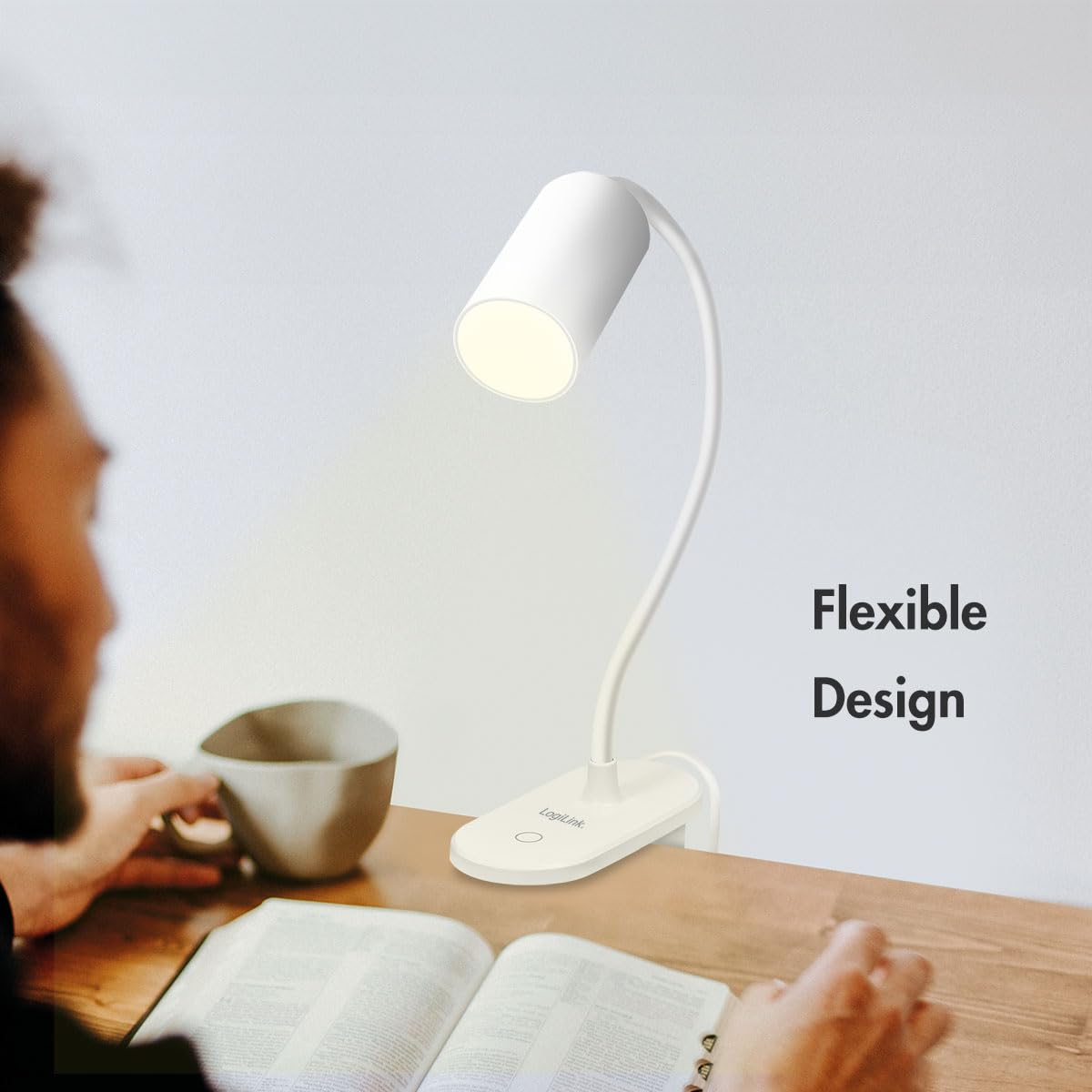 LogiLink LED024 - Lampada a morsetto a LED con 3 livelli di luminosità, 4000 K, 200 lm, collo flessibile a 360°, funzionamento touch